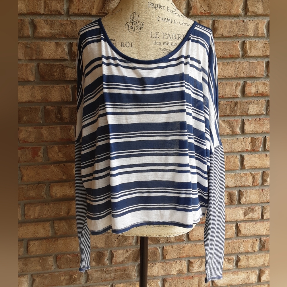 Athleta Blue and White Stripe Casual Athleisure Top.